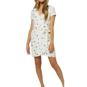 O'Neill NWT Women's Amber Print Wrap Shirt Dress In White Artsy Festival Size M